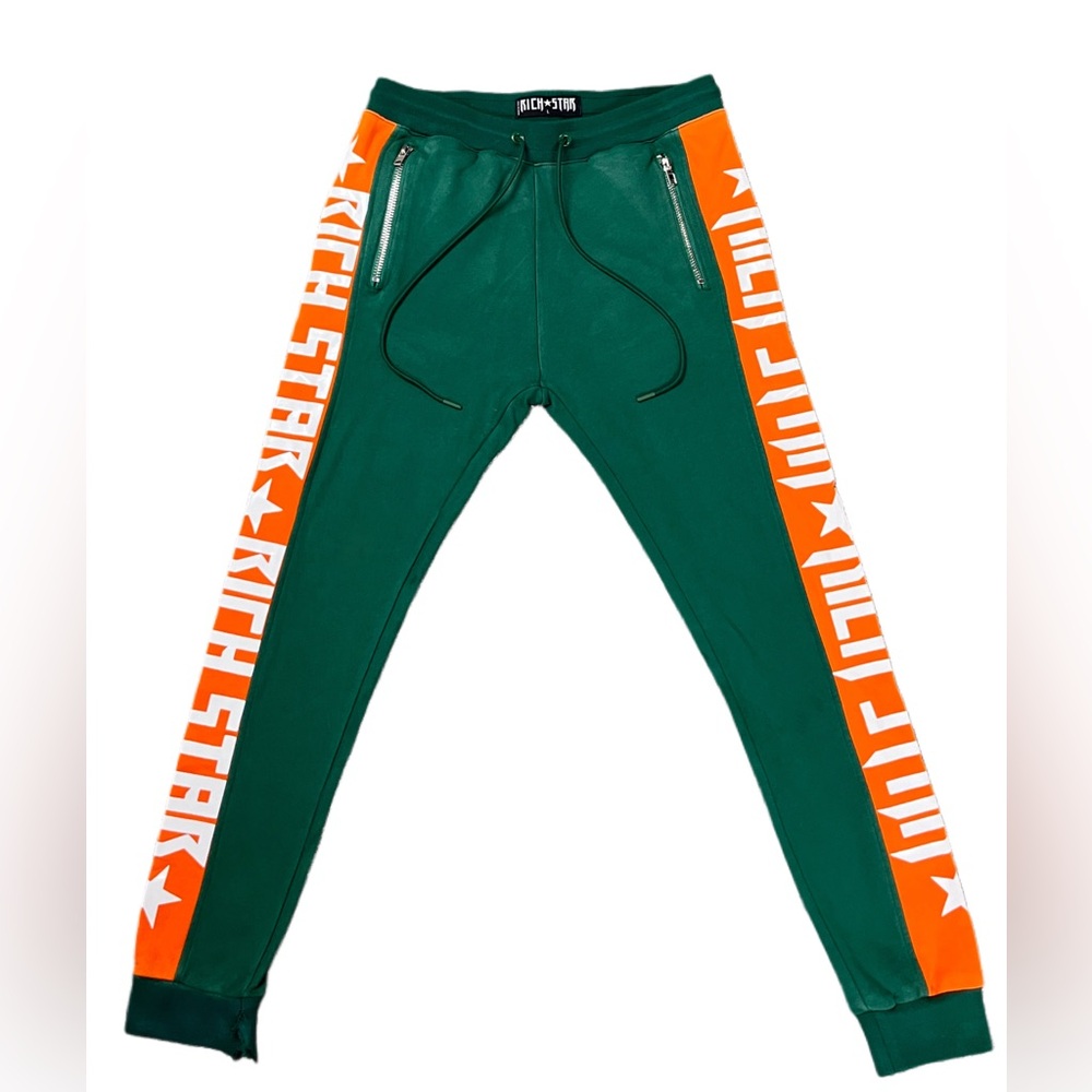 Men’s Orange & Green Jogger Pants by Rich-Star - Size Large